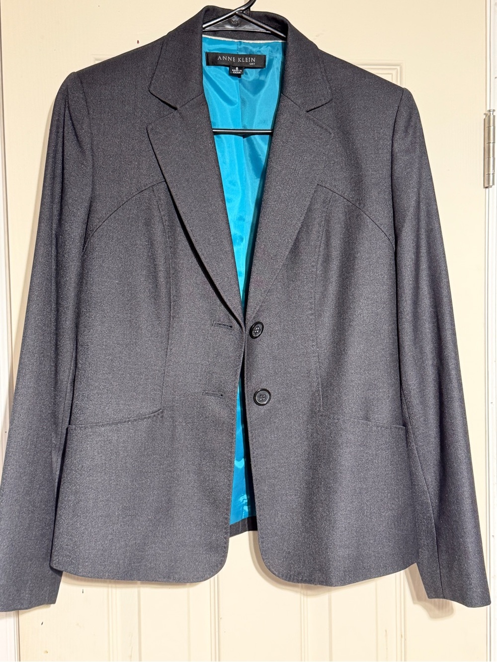 Anne Klein Gray Women's Two-Button Blazer with Turquoise Lining